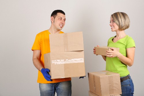 Packed office boxes and equipment ready for relocation